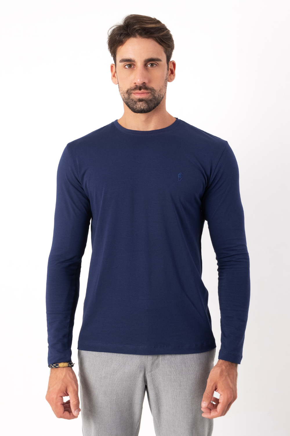 Camiseta Manga Longa · Azul Noturno – Algodão Egípcio