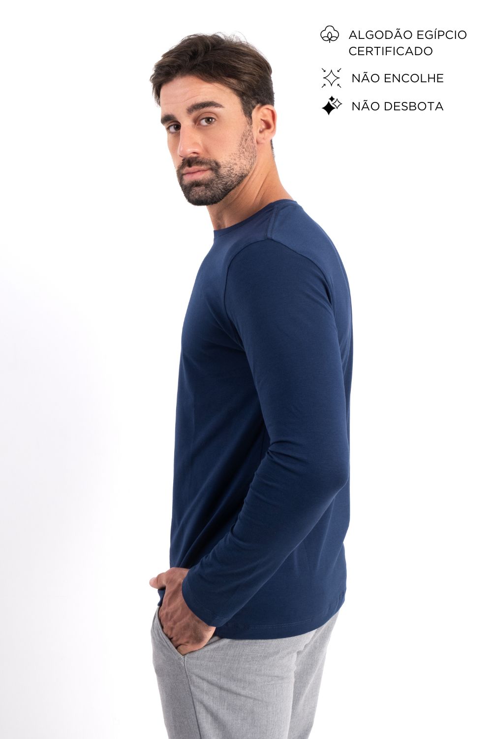Camiseta Manga Longa · Azul Noturno – Algodão Egípcio