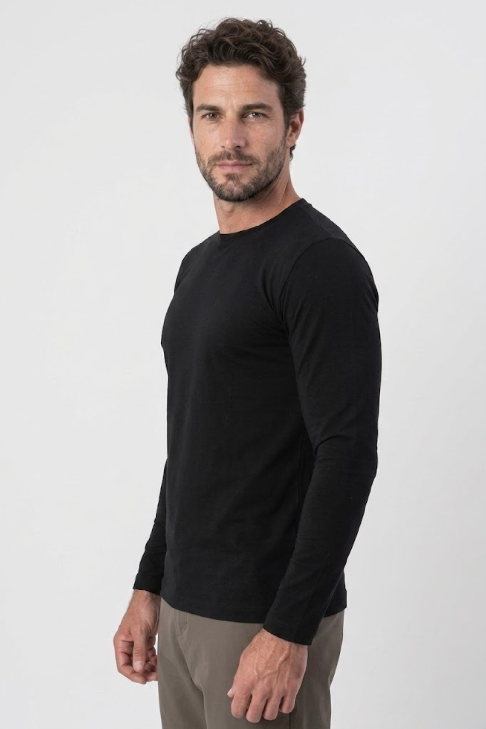 Camiseta Origem Lisa · Manga Longa Preta – Algodão Egípcio