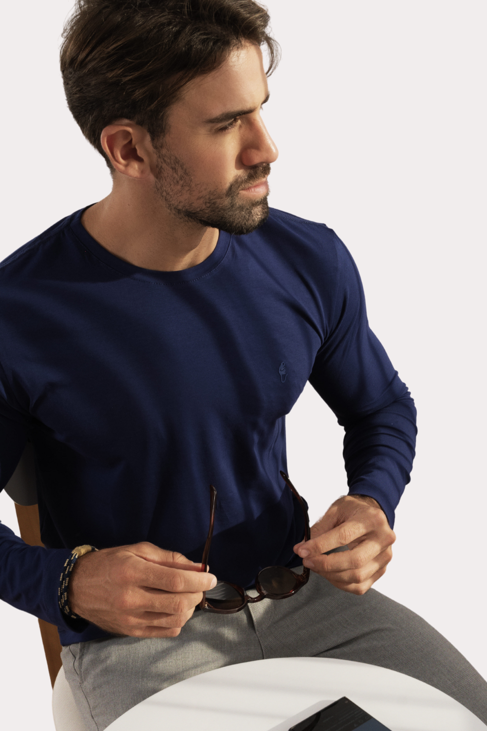 Camiseta Manga Longa · Azul Noturno – Algodão Egípcio