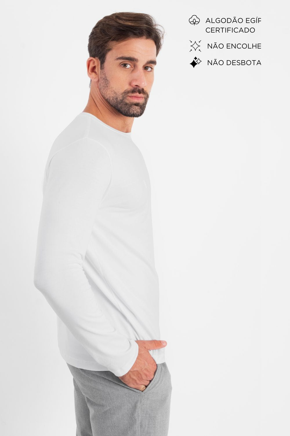 Camiseta Manga Longa · Branco Essência – Algodão Egípcio