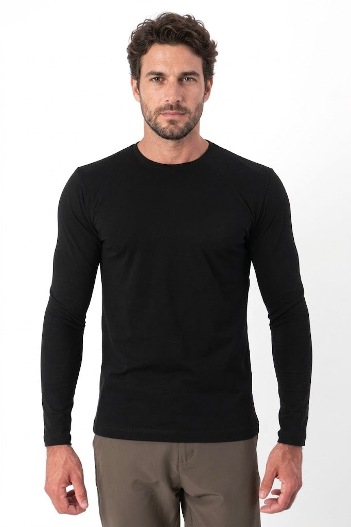 Camiseta Origem Lisa · Manga Longa Preta – Algodão Egípcio