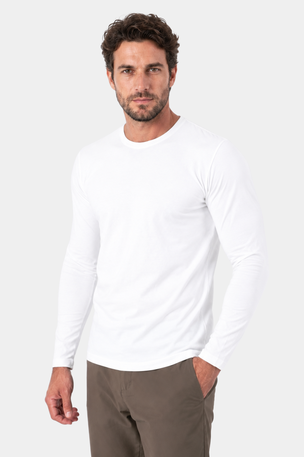 Camiseta Origem Lisa · Manga Longa Branca – Algodão Egípcio