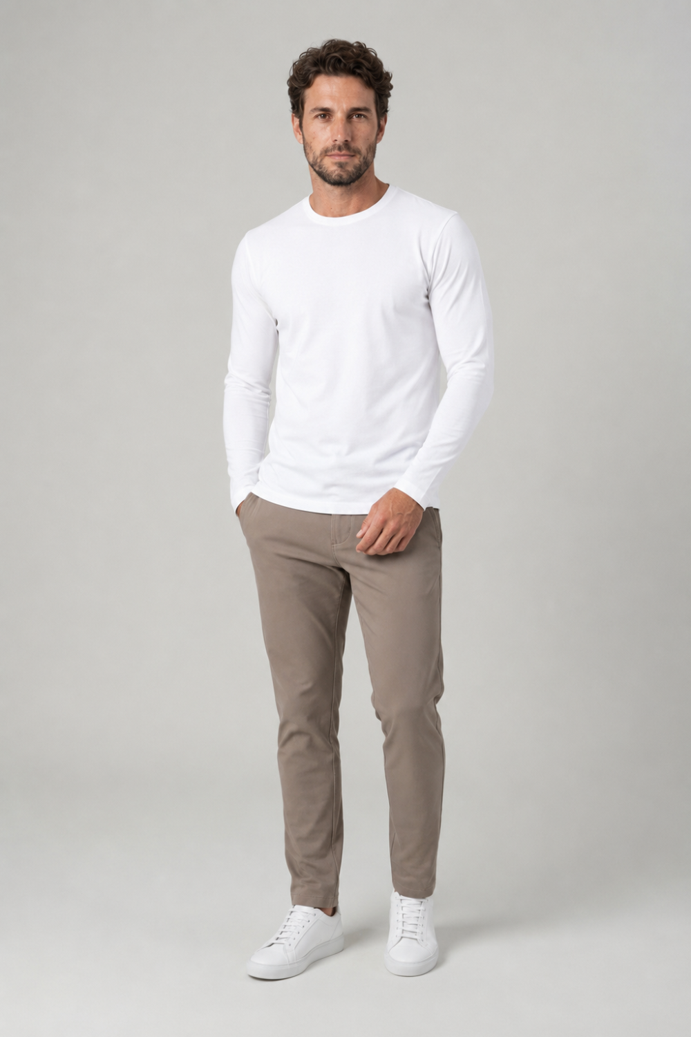 Camiseta Origem Lisa · Manga Longa Branca – Algodão Egípcio
