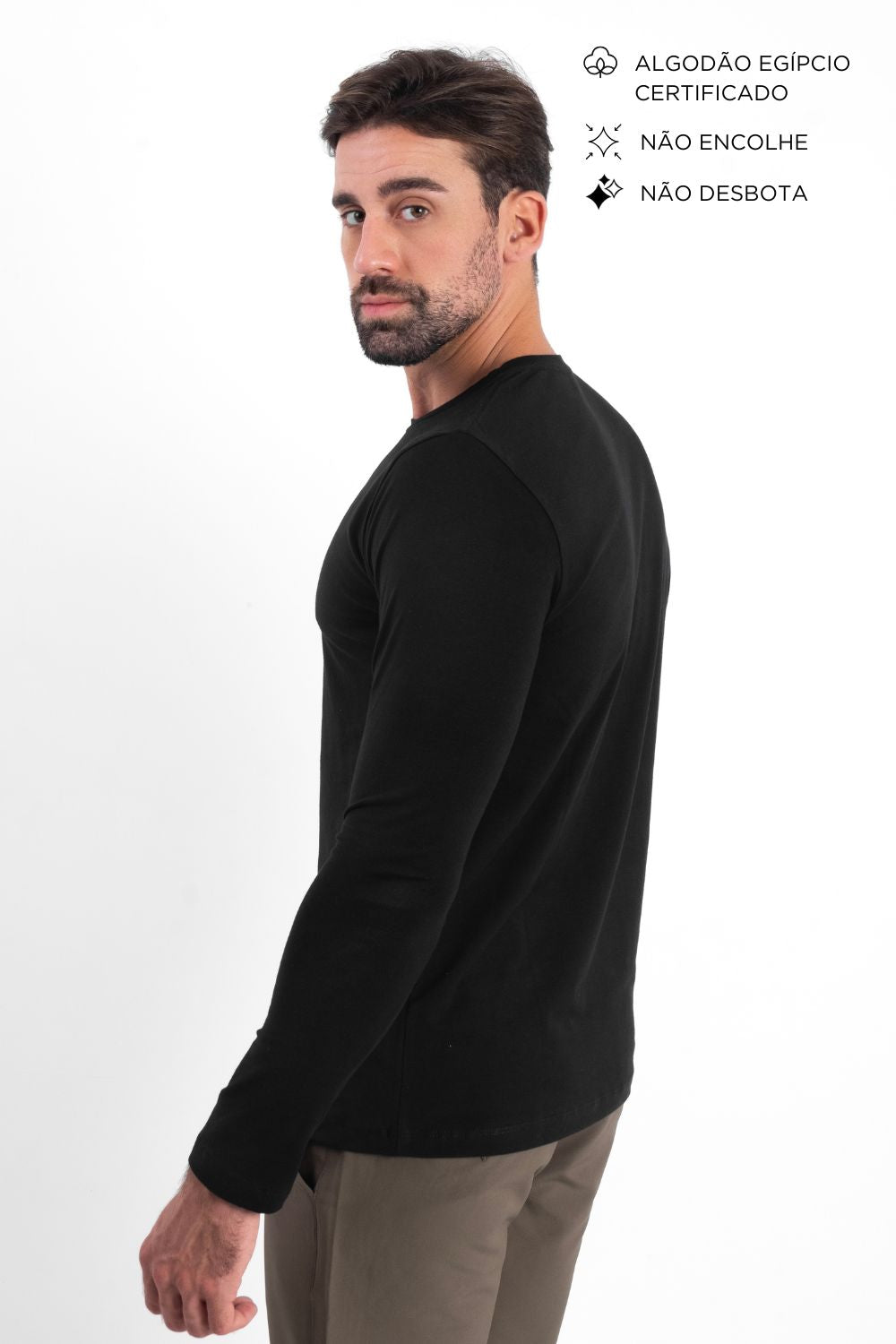 Camiseta Manga Longa · Preto Essência – Algodão Egípcio