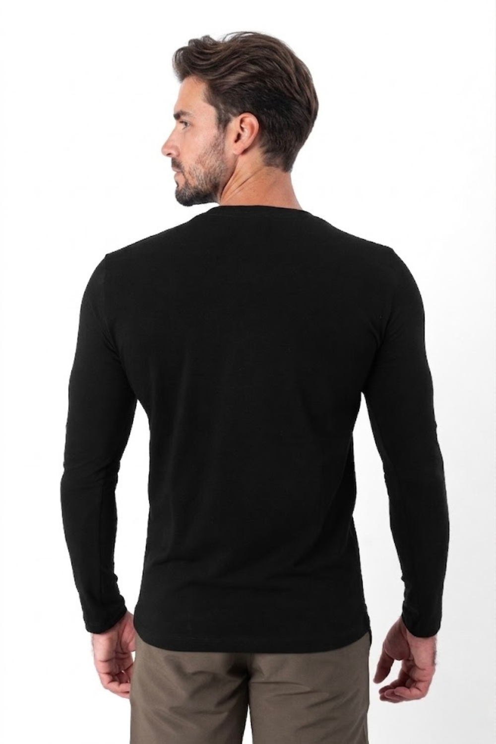 Camiseta Origem Lisa · Manga Longa Preta – Algodão Egípcio